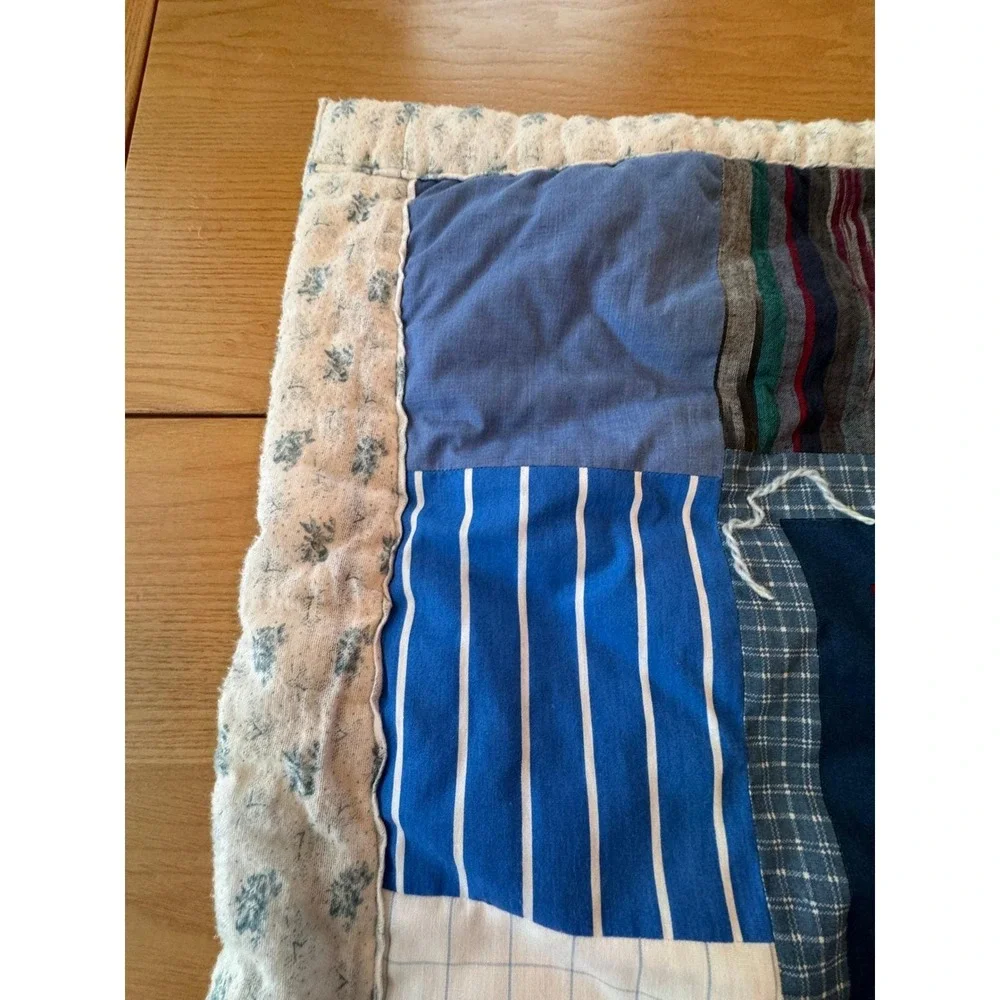 Vintage Noahs Ark Patchwork Baby Quilt Blue Nursery OS‎ Cottagecore Minimalist